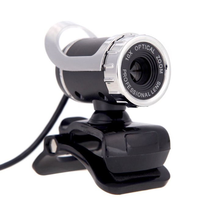 Camera Web USB 2.0 12MP HD 360 grade cu microfon, neagra si argintie, 5.5x3cm