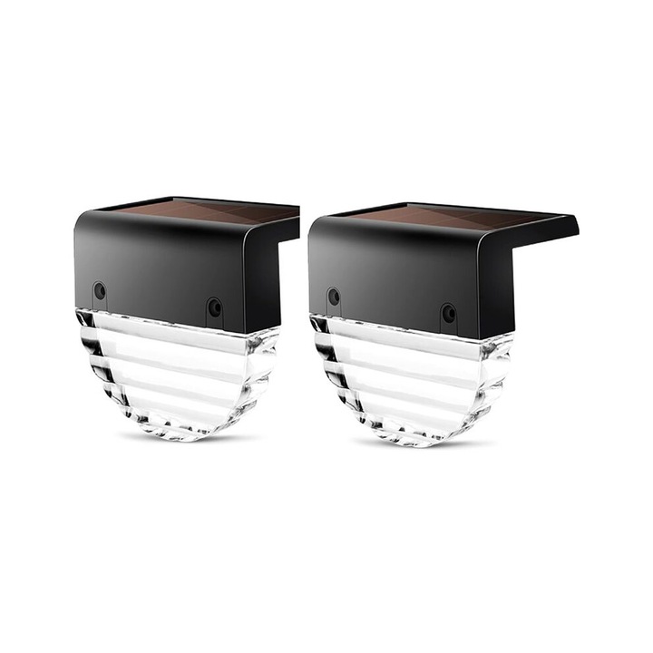 Lampa solara de perete, set 2 bucati, impermeabila, neagra, pentru gradina, balcon, curte, scari