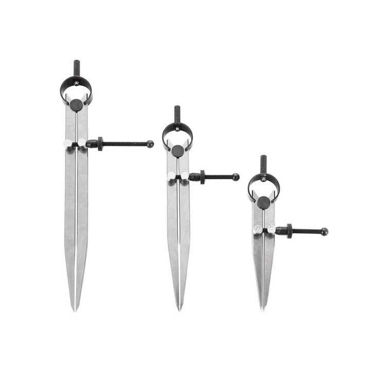 Set 3 Piese Compas din Otel Carbon 4/6/8 Inch, Unelte de Masura pentru Lemn, Culoare: Multicolor