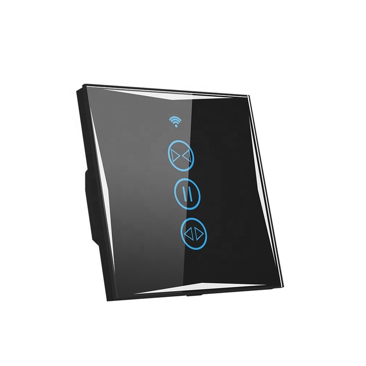 Intrerupator Smart WiFi pentru Jaluzele Mentor ES047, Touch, 10A, 2.4GHz, Sticla Securizata, Negru, compatibil Tuya, Smart Life, Alexa si Google Assistant