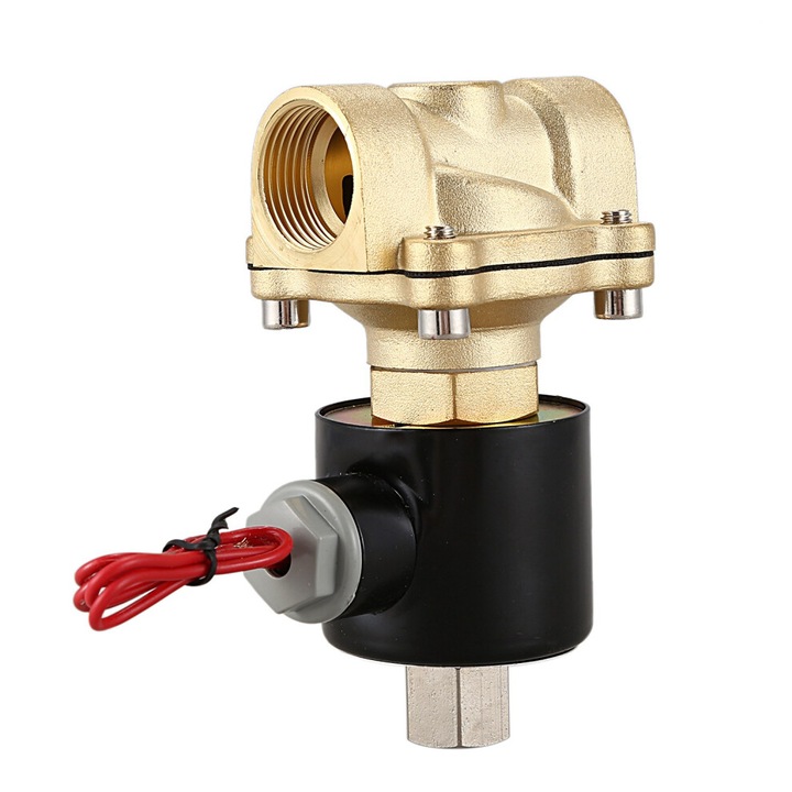 Elektromos sárgaréz pneumatikus szelep 3/4" DN20, normálisan nyitott, 220V, vízhez és olajhoz, arany színű