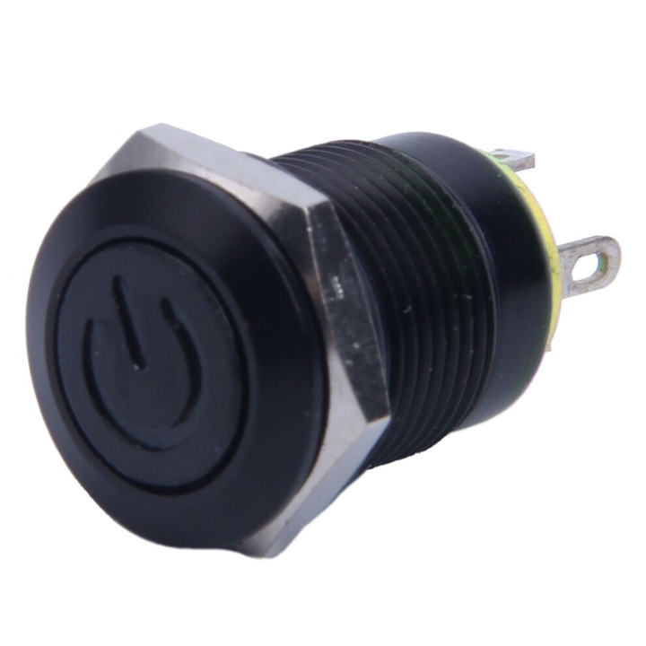 Pillanatnyi fém nyomógombos kapcsoló 12V 2A, sárga LED, 9.5mm, 1 db-os készlet