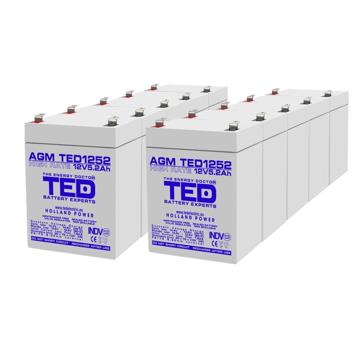 Pachet acumulatori 10x12V 5.2Ah AGM VRLA, TED Electric, compatibil APC RBC-118