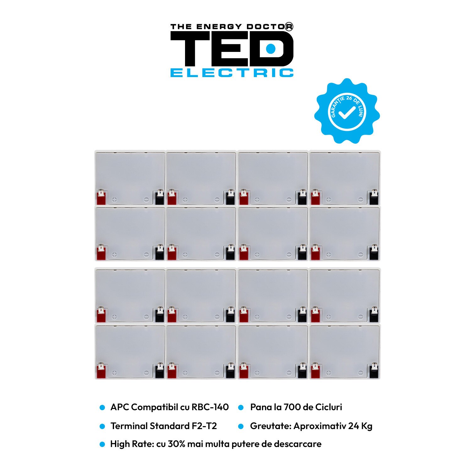 Pachet acumulatori compatibil APC RBC140 - 192V 5.2Ah (16x12V) - TED ...