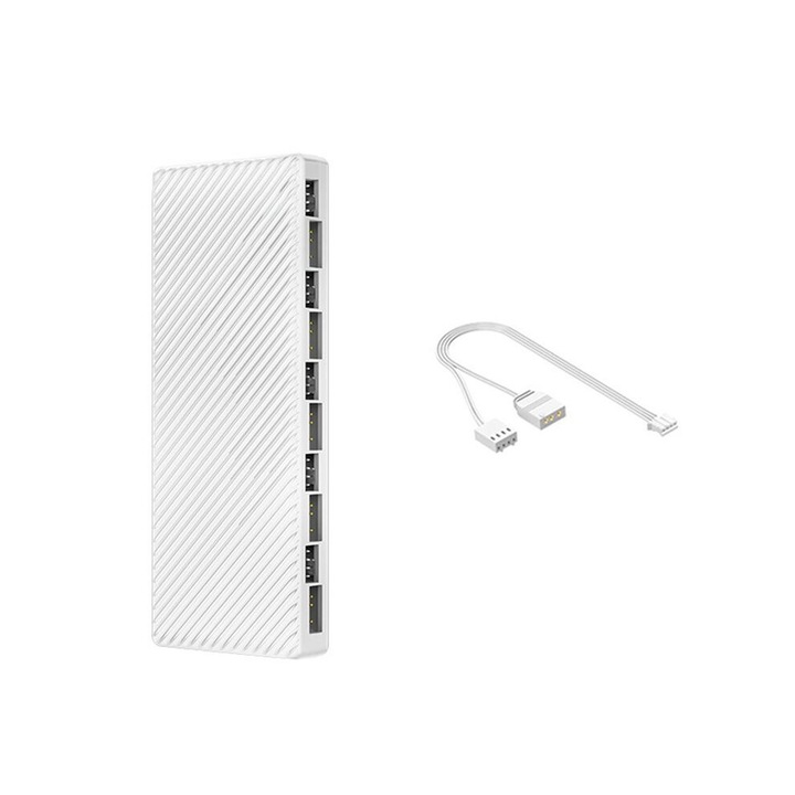 Kettős ARGB/PWM elosztó, 10 csatlakozó, ARGB vezérlő, 2 az 1-ben ventilátor adapter, fehér