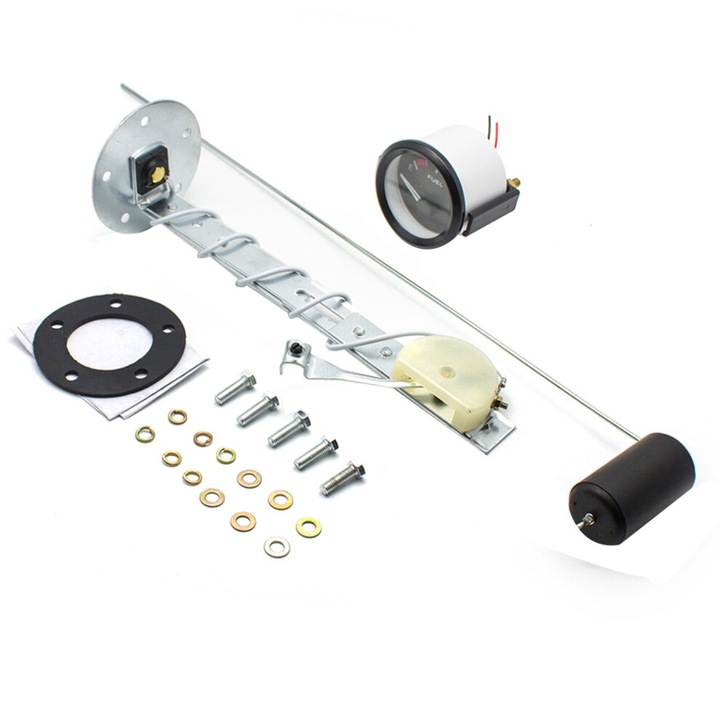 Indicator nivel combustibil 0-90 ohmi, 12V/24V, 52mm, negru, set complet