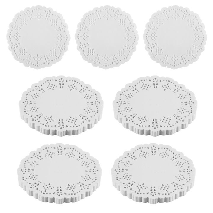 Set 100 servetele hartie dantela, alb, 11.4cm diametru