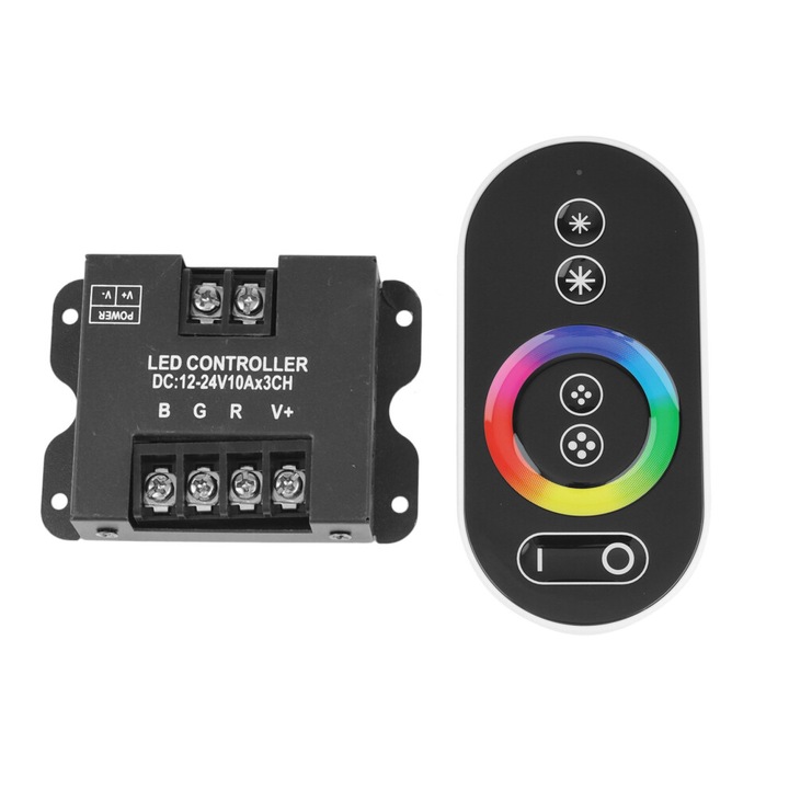 Kit de control pentru LED-uri RGB, 30A, 12V/24V DC, 3 canale, negru, 85x60x20mm