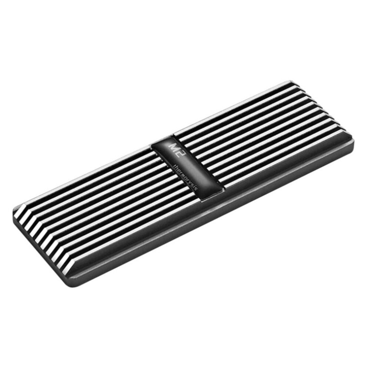 Radiator de racire M2 pentru SSD M.2 2280, aluminiu, gri, dimensiuni 70x23x5mm, set cu 2 pad-uri de gel termic
