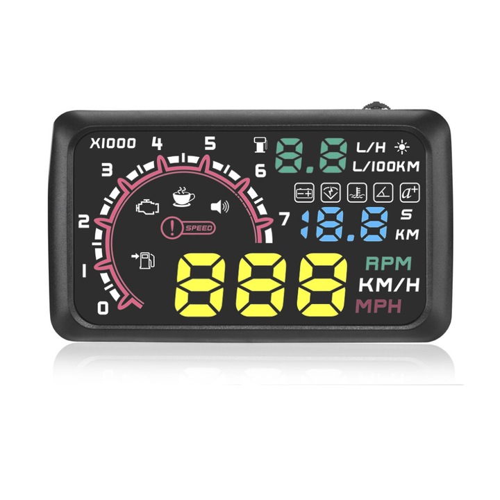 Display Head-Up Multifunctional Auto 5.5 inch, Proiector Parbriz, Alarme Viteza si Temperatura, Set