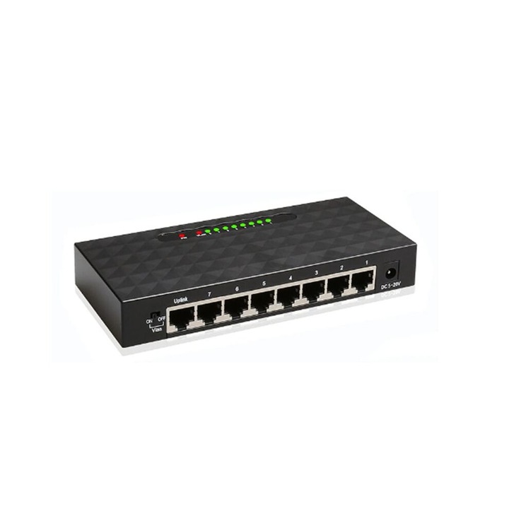 Суич Ethernet Gigabit 8 порта, 1000 Mbps, без управление, размери 160x70x25mm, EU щепсел