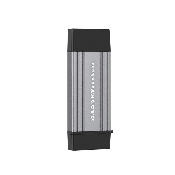 Кутия за SSD NVMe M.2, USB 3.1, 10Gbps, алуминий, сиво-черна, за M.2 SSD 2230/2242, максимален капацитет 4TB