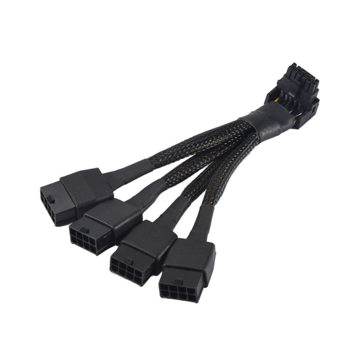 Cablu 4x8-Pin PCI-E la 16-Pin (12+4) 90 grade pentru GPU-uri, 15cm, Negru, Set 1 x conector 12VHPWR
