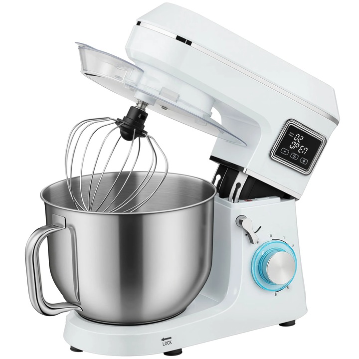 Robot de bucatarie, Mixer planetar, 6 L, 1400 W, 6 viteze, Cap inclinabil, Functie de dospire, Stecher UE, Alb