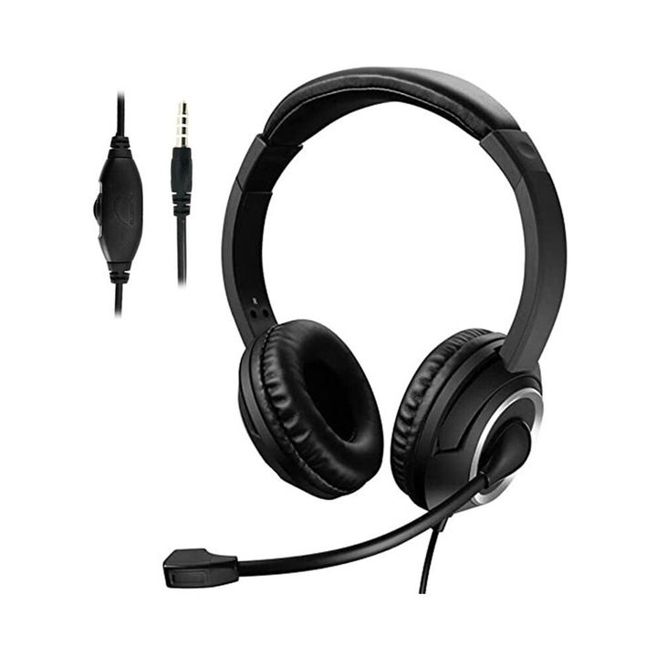 PC fejhallgató, 3.5mm jack, zajszűrős, hordozható, fehér, 2m kábel