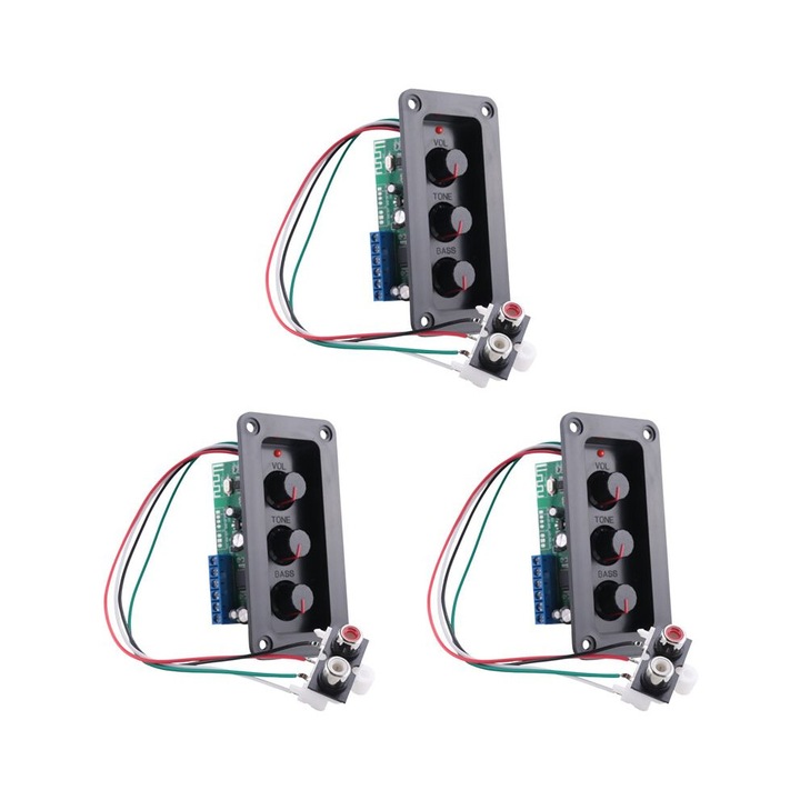 Set 3 Amplificatoare Audio 5.0, 30W, Mono, Verde, cu Cabluri AUX
