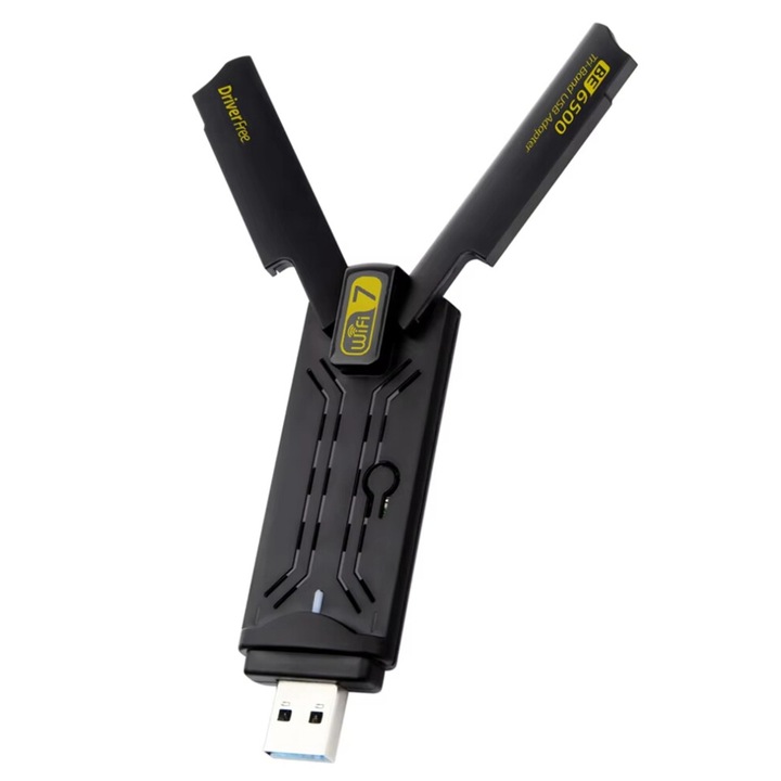 Безжичен WiFi7 трибандов адаптер, 5400 Mbps, 2.4/5/6 GHz, черен, пълен комплект