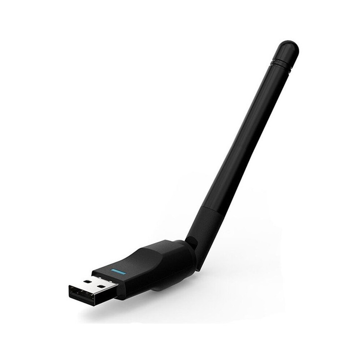 Безжичен USB адаптер, 150M, външна антена, черен