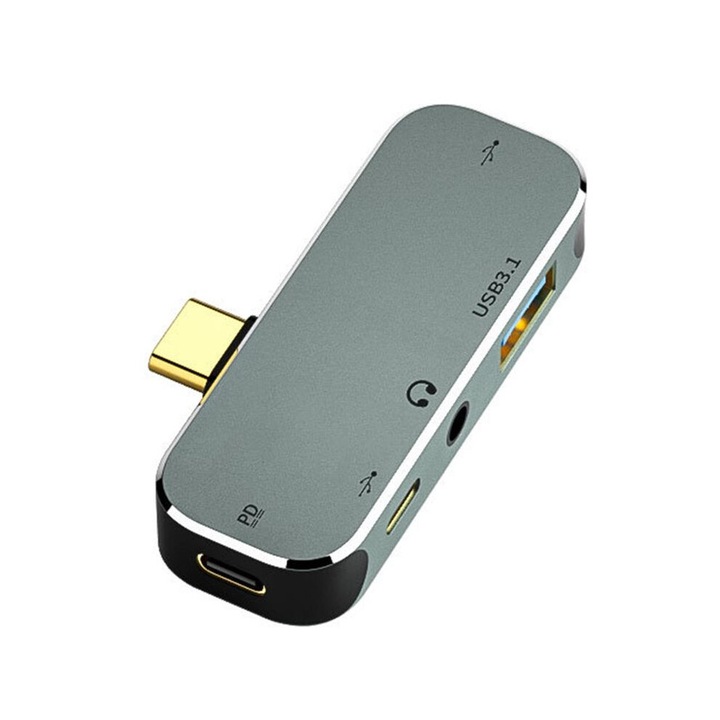 Hub Type-C, 3.55mm Jack, 100W PD, USB 3.0/2.0, YX04 X3
