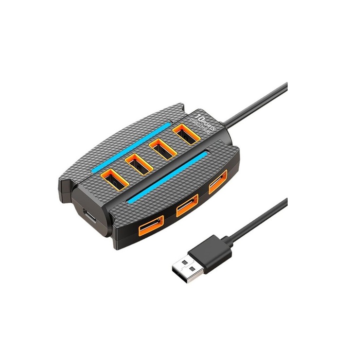 USB elosztó 10 portos 1.2m fekete műanyag szett