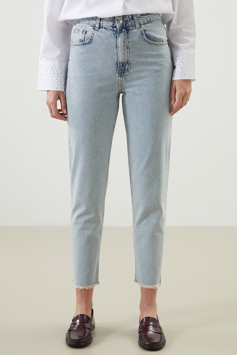 LC WAIKIKI, Blugi mom-fit cu terminatii franjurate, Albastru deschis melange, 25