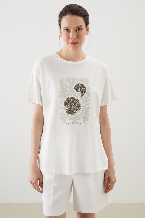 LC WAIKIKI, Tricou din bumbac cu maneci cazute, Alb