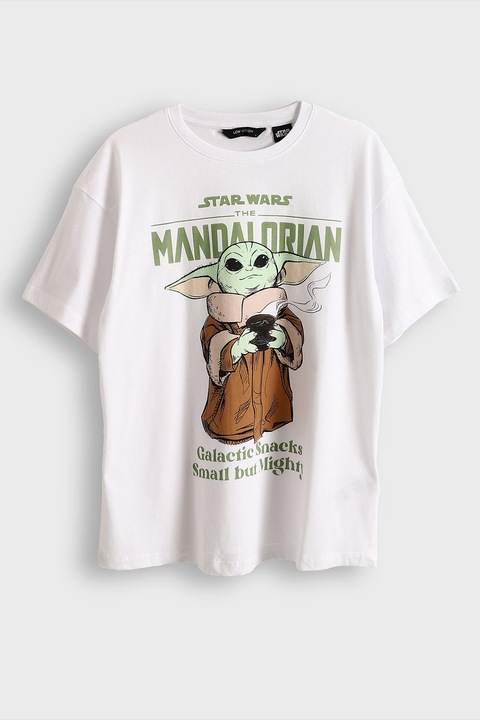LC WAIKIKI, Tricou din bumbac cu imprimeu tematic The Mandalorian, Alb/Maro