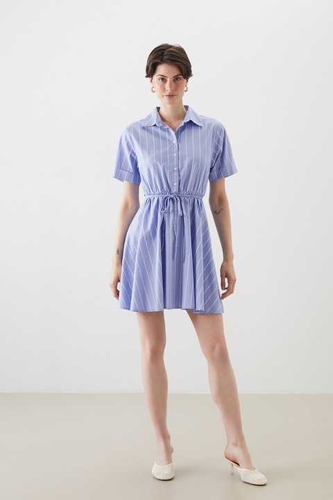 LC WAIKIKI, Rochie cu dungi si nasturi, Albastru pastel