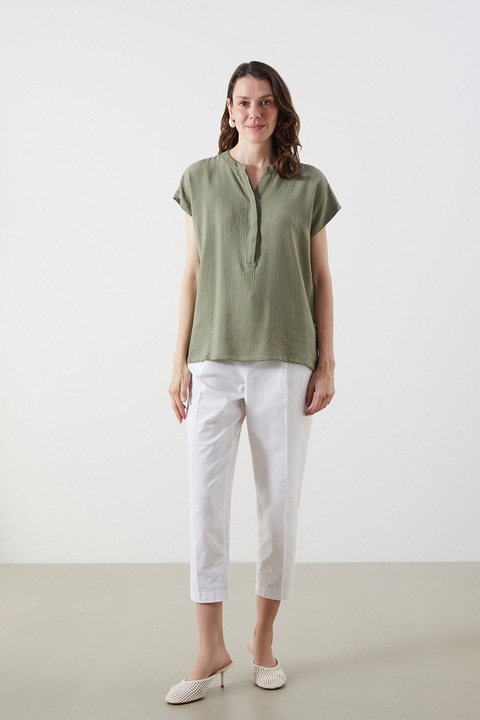 LC WAIKIKI, Bluza texturata cu decolteu in V, Kaki deschis