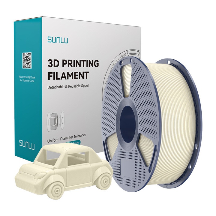 Filament pentru imprimanta 3D Sunlu PETG, Diametru 1.75mm, 1kg, Ivory