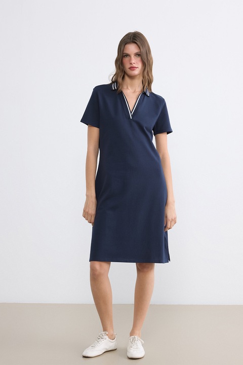 LC WAIKIKI, Rochie scurta polo din amestec de bumbac, Bleumarin