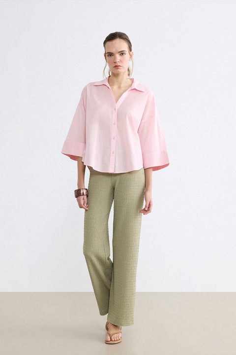 LC WAIKIKI, Pantaloni texturati cu croiala ampla, Verde sparanghel