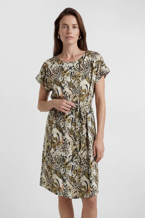 LC WAIKIKI, Rochie cu maneci scurte si imprimeu floral, Verde padure/Verde pal/Verde masliniu