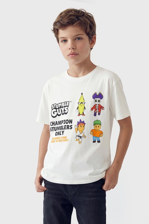 LC WAIKIKI, Tricou din bumbac cu imprimeu Stumble Guys, Negru/Galben/Portocaliu/Violet/Alb optic