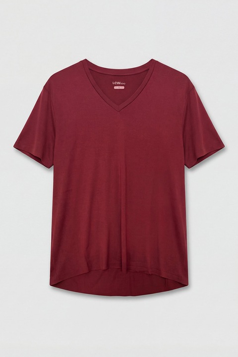 LC WAIKIKI, Tricou lejer din amestec de modal cu decolteu in V, Visiniu