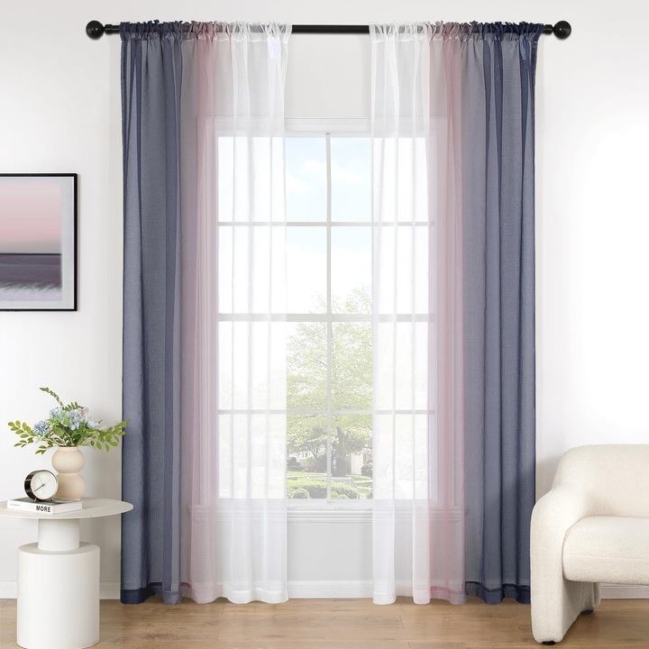 Set de 2 perdele MIULEE, voal transparent cu gradient, 140 x 280 cm, Poliester, culoare Mov