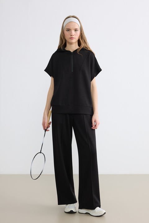 LC WAIKIKI, Pantaloni de trening cu croiala ampla si banda elastica in talie, Negru, M
