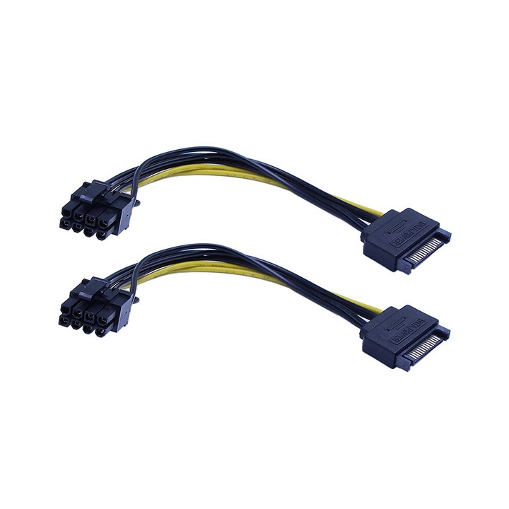 Set 10 Cabluri de Alimentare PCI-E 15-Pin Masculin la 8-Pin (6+2), 20cm, Galben+Negru, 18AWG