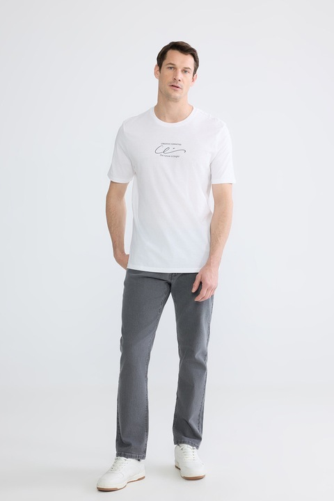 LC WAIKIKI, Tricou regular fit cu imprimeu, Alb/Negru stins