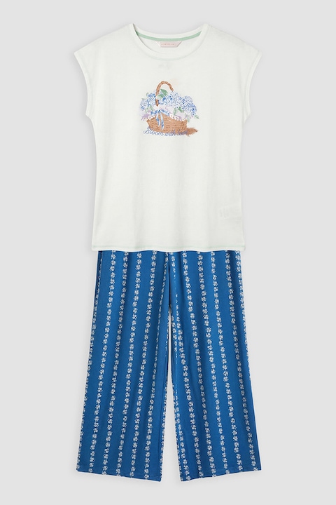 LC WAIKIKI, Pijama din bumbac cu model, Alb/Albastru