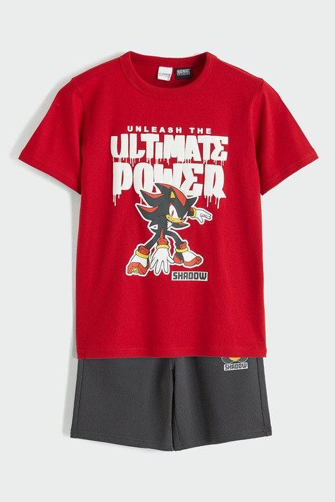 LC WAIKIKI, Trening cu pantaloni scurti si model tematc desene animate, Rosu/Gri antracit