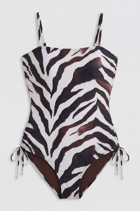 LC WAIKIKI, Costum de baie intreg cu animal print, Alb/Maro