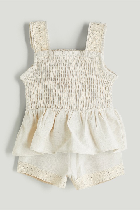 LC WAIKIKI, Set de top peplum si pantaloni scurti, Crem