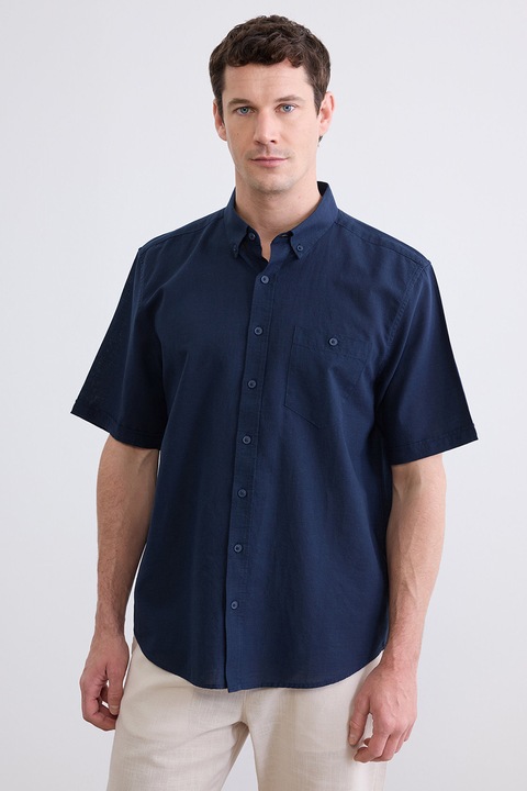 LC WAIKIKI, Camasa regular fit din amestec de in si bumbac, Bleumarin