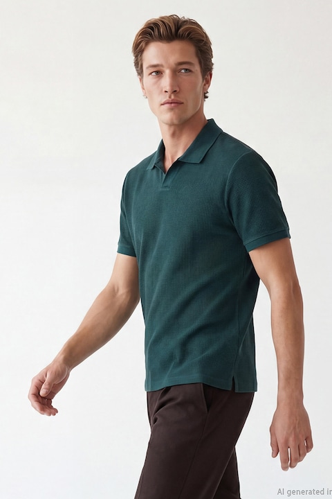 LC WAIKIKI, Tricou polo regular fit cu model uni, Albastru petrol