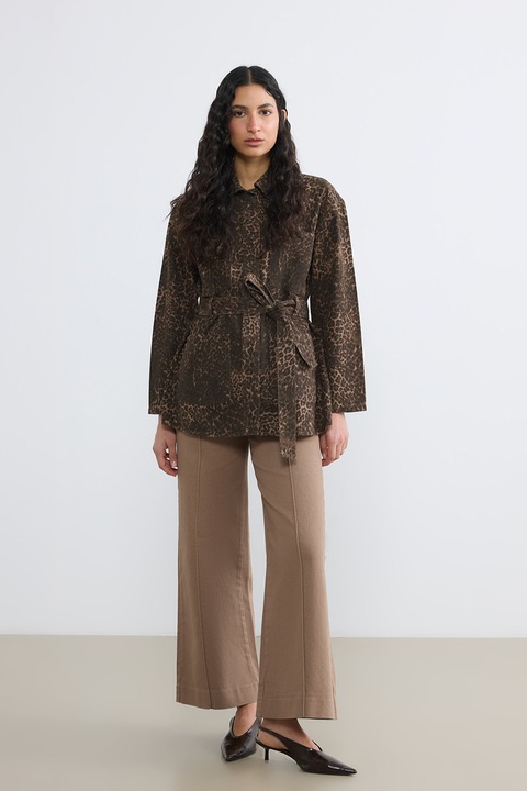 LC WAIKIKI, Jacheta din bumbac cu model animal print, Maro inchis