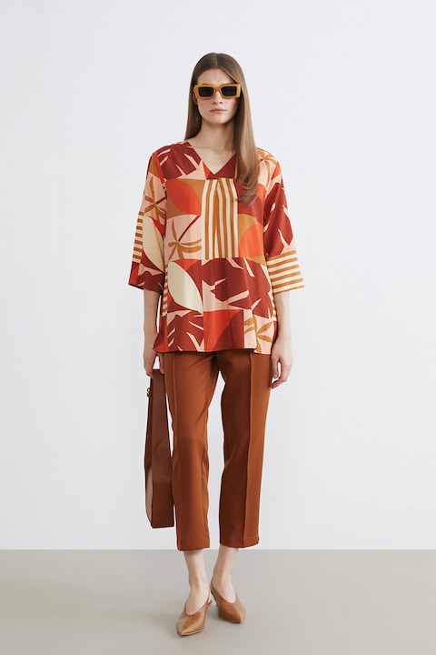 LC WAIKIKI, Bluza cu decolteu in V si model, Portocaliu