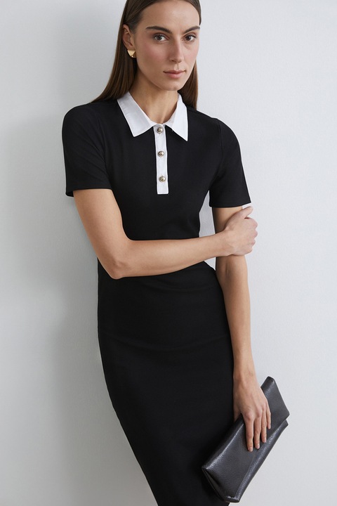 LC WAIKIKI, Rochie midi cu fenta cu nasturi, Negru