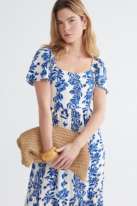 LC WAIKIKI, Rochie midi cu model, Alb/Albastru