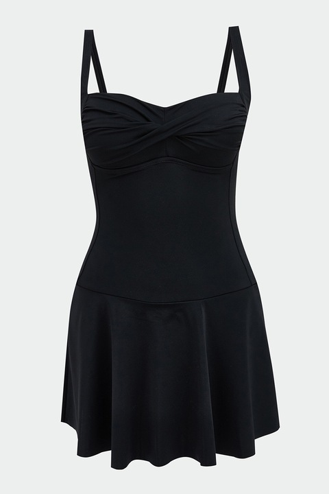 LC WAIKIKI, Costum de baie intreg cu model uni si detaliu drapat, Negru, XL